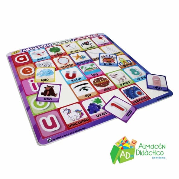 TABLERO ASOCITAM ASOCIACIÓN DE VOCALES CON IMAGENES, COLORES Y TAMAÑOS